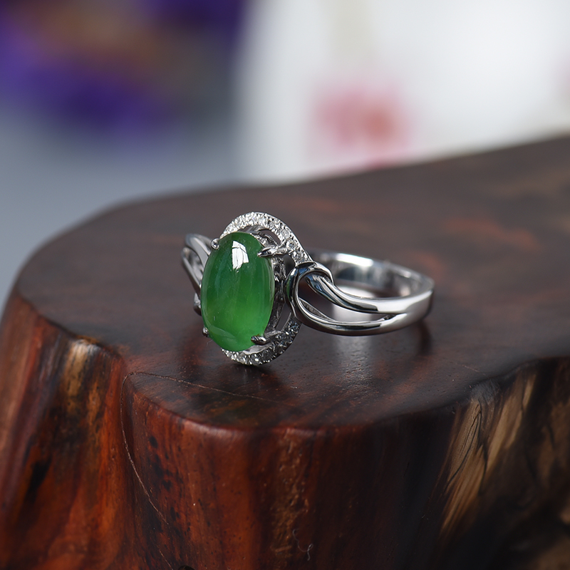 A货天然18K金镶糯种绿色翡翠戒指 - 红掌柜