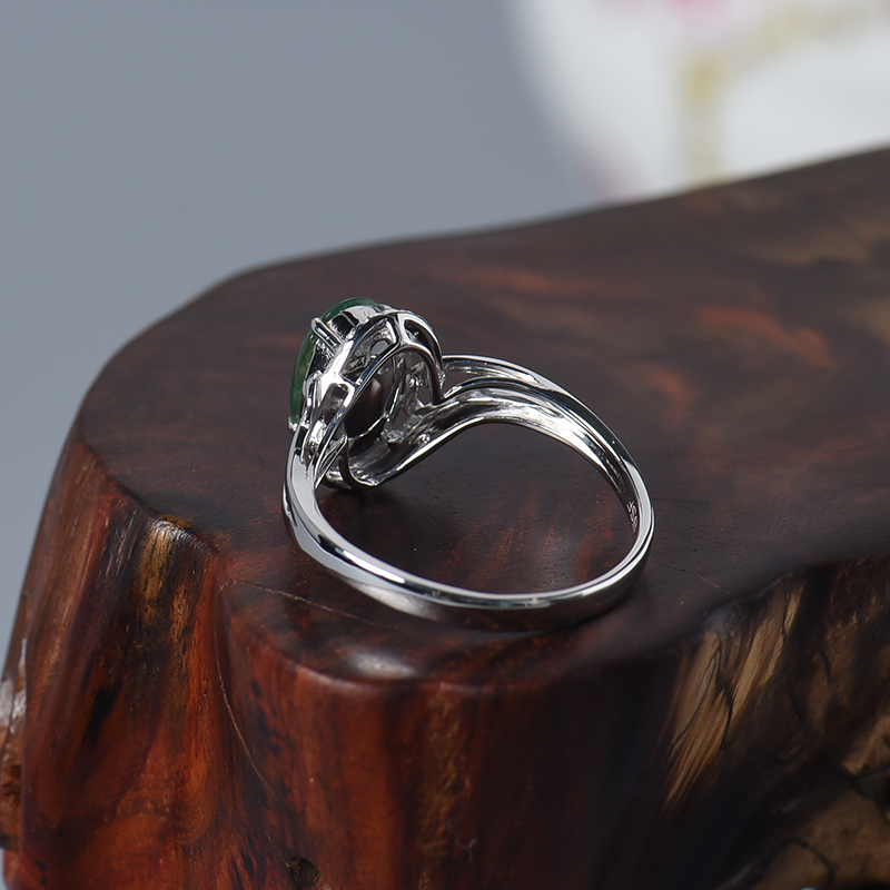 18K金镶糯种绿色翡翠戒指 - 红掌柜