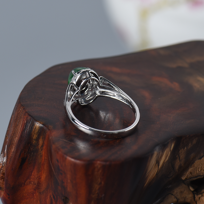 18K金镶糯种绿色翡翠戒指 - 红掌柜"