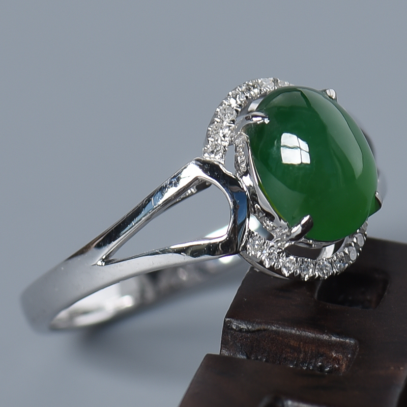 糯种绿色翡翠戒指 - 红掌柜