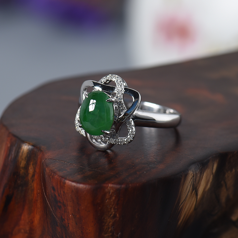 A货天然18K金镶糯种绿色翡翠戒指 - 红掌柜