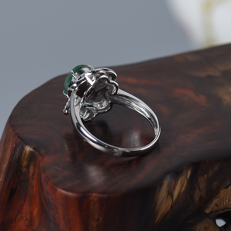 18K金镶糯种绿色翡翠戒指 - 红掌柜