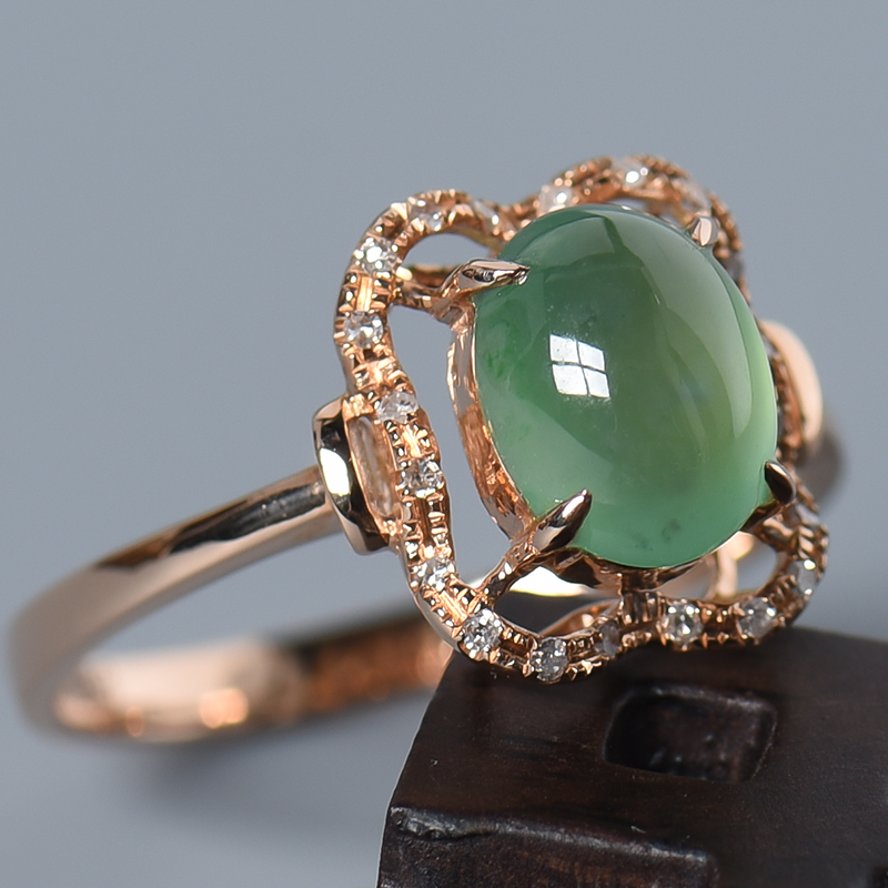 18k金镶钻糯种翡翠戒指-红掌柜