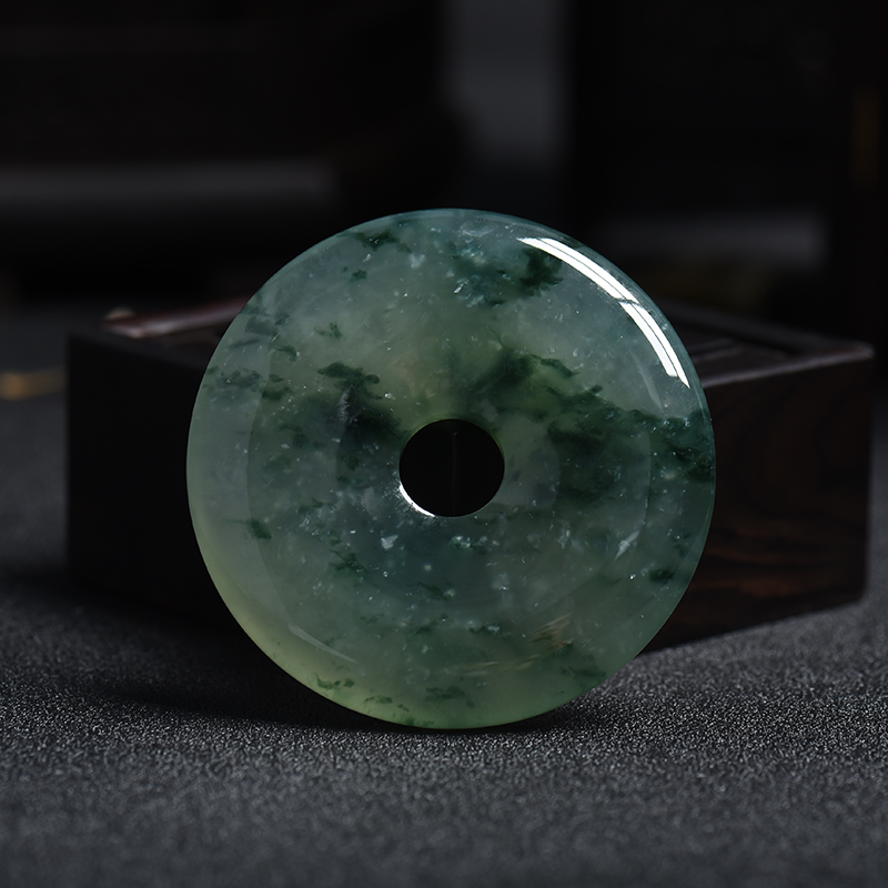 缅甸天然冰糯种飘蓝花翡翠平安扣挂件 - 红掌柜