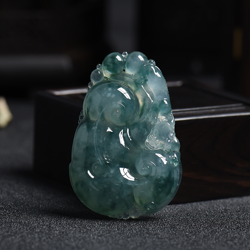 缅甸天然冰糯种飘蓝花翡翠如意挂件 - 红掌柜