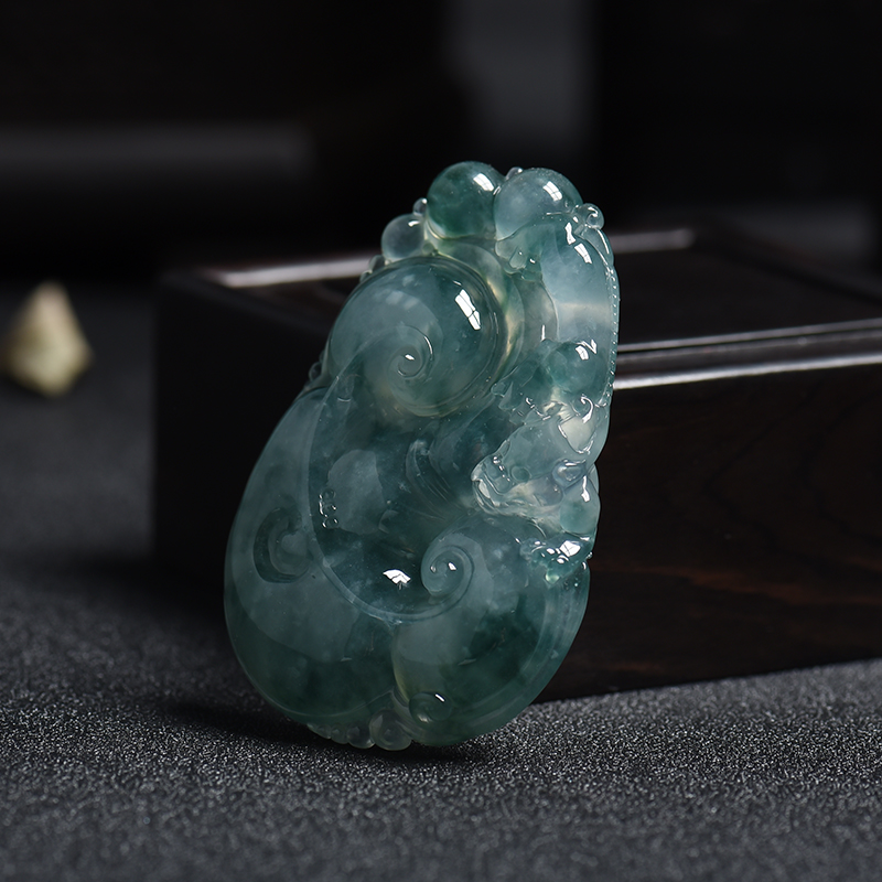 天然冰糯种飘蓝花翡翠如意挂件 - 红掌柜