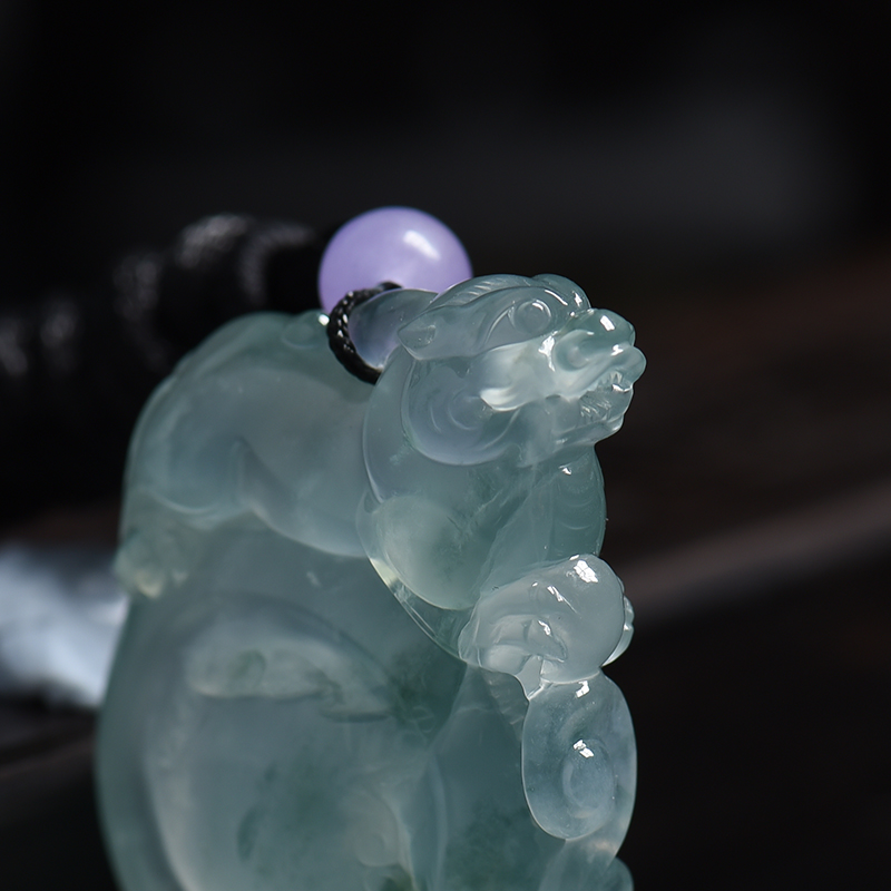 缅甸天然冰糯种翡翠貔貅挂件 - 红掌柜