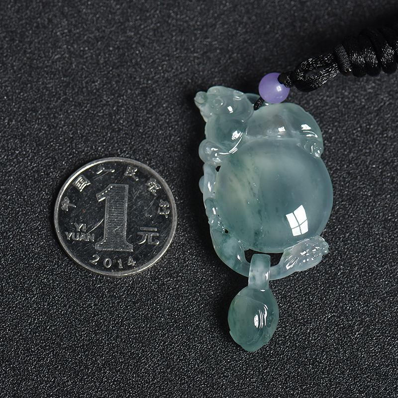 缅甸天然冰糯种飘蓝花翡翠貔貅吊坠 - 红掌柜