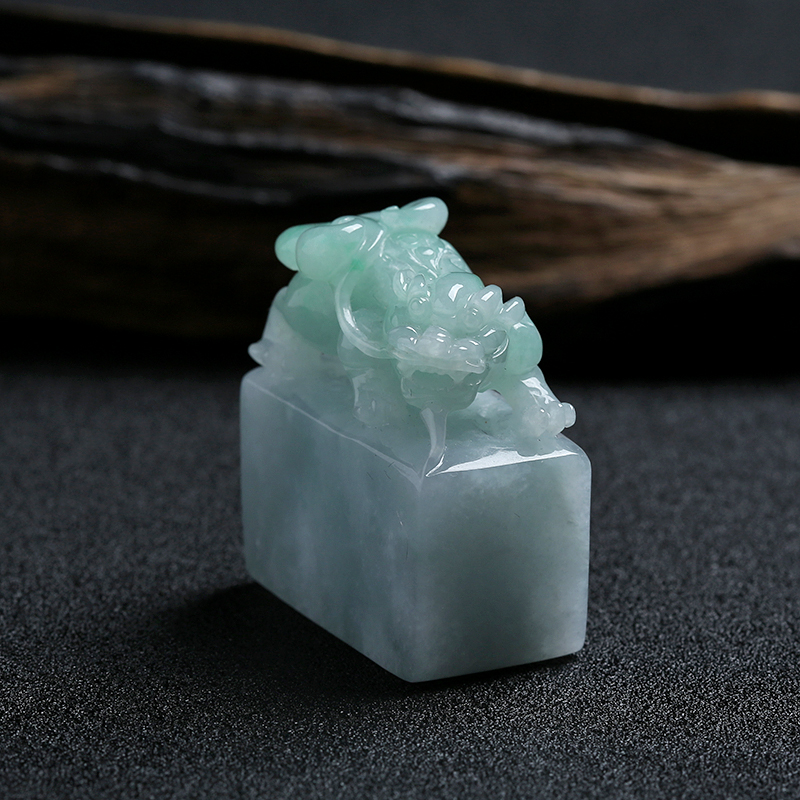豆种浅绿翡翠貔貅印章 - 红掌柜