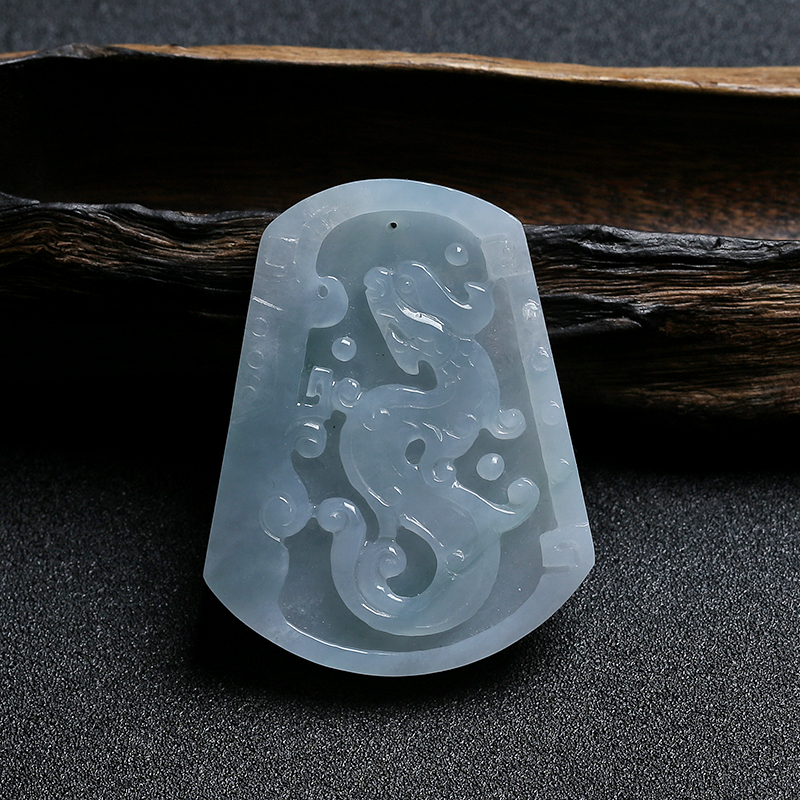 A货天然糯种翡翠龙凤牌挂件 - 红掌柜