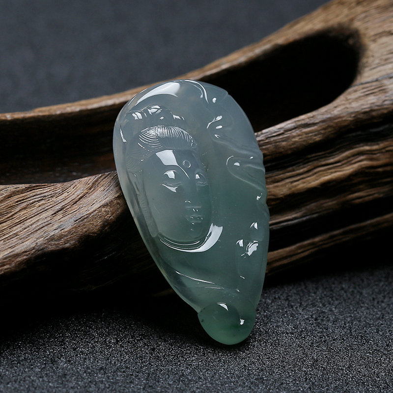 天然冰糯种灰绿翡翠求佛挂件 - 红掌柜