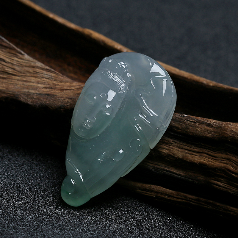 冰糯种灰绿翡翠求佛挂件 - 红掌柜