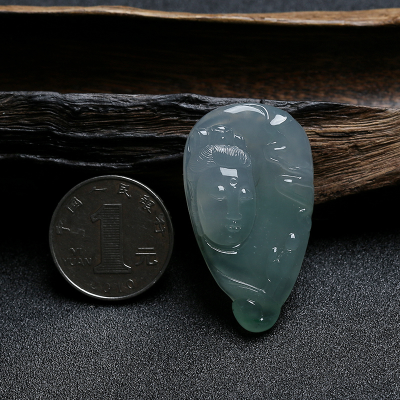 缅甸天然冰糯种灰绿翡翠求佛吊坠 - 红掌柜