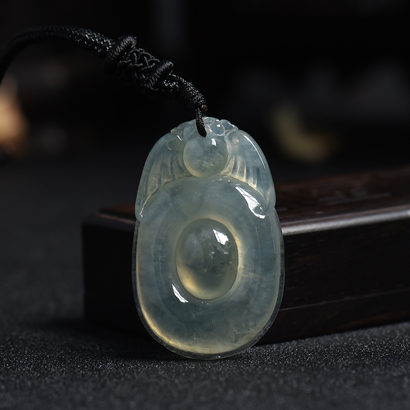 缅甸A货天然糯冰种翡翠福在眼前吊坠 - 红掌柜