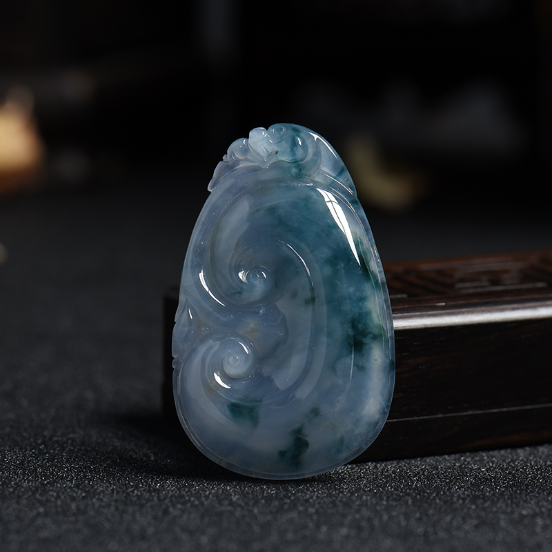 缅甸A货天然冰糯种飘花翡翠如意吊坠 - 红掌柜
