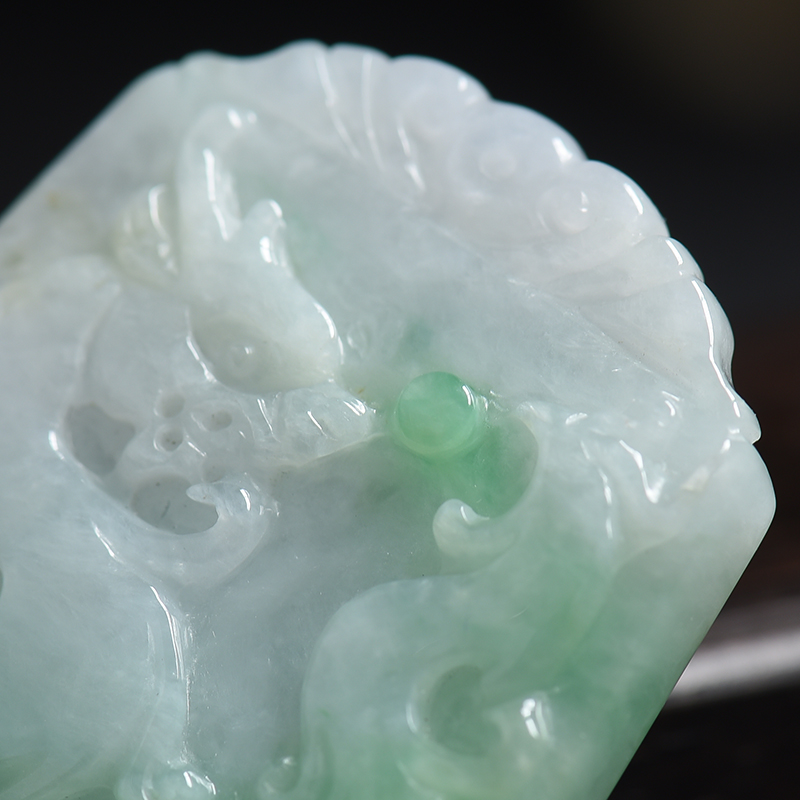 缅甸天然豆种飘花翡翠挂件-红掌柜