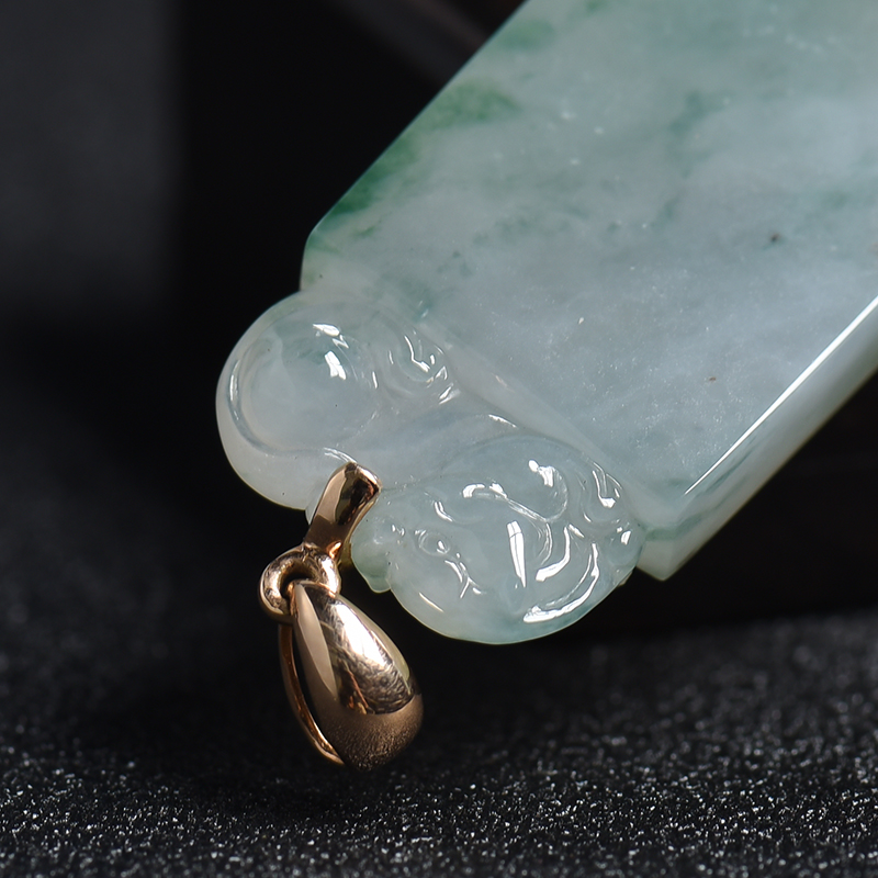 18K金扣冰糯种飘花翡翠挂件-红掌柜