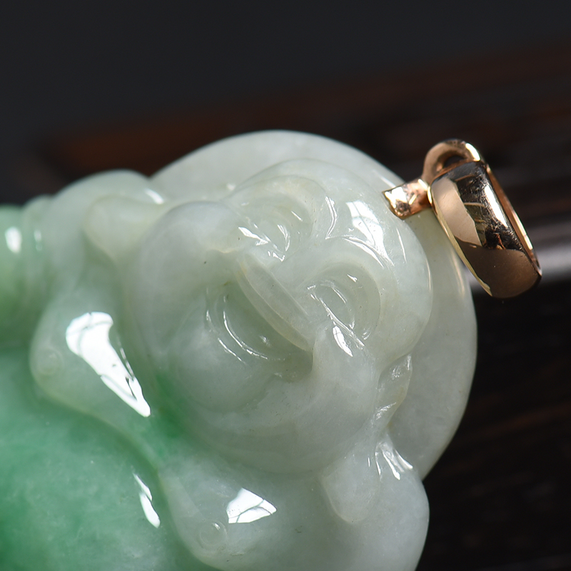 天然豆种飘花翡翠佛挂件 - 红掌柜