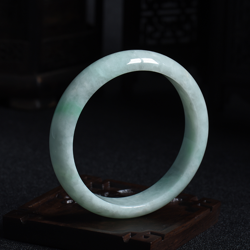 缅甸A货天然豆种飘翠翡翠平安镯 - 红掌柜