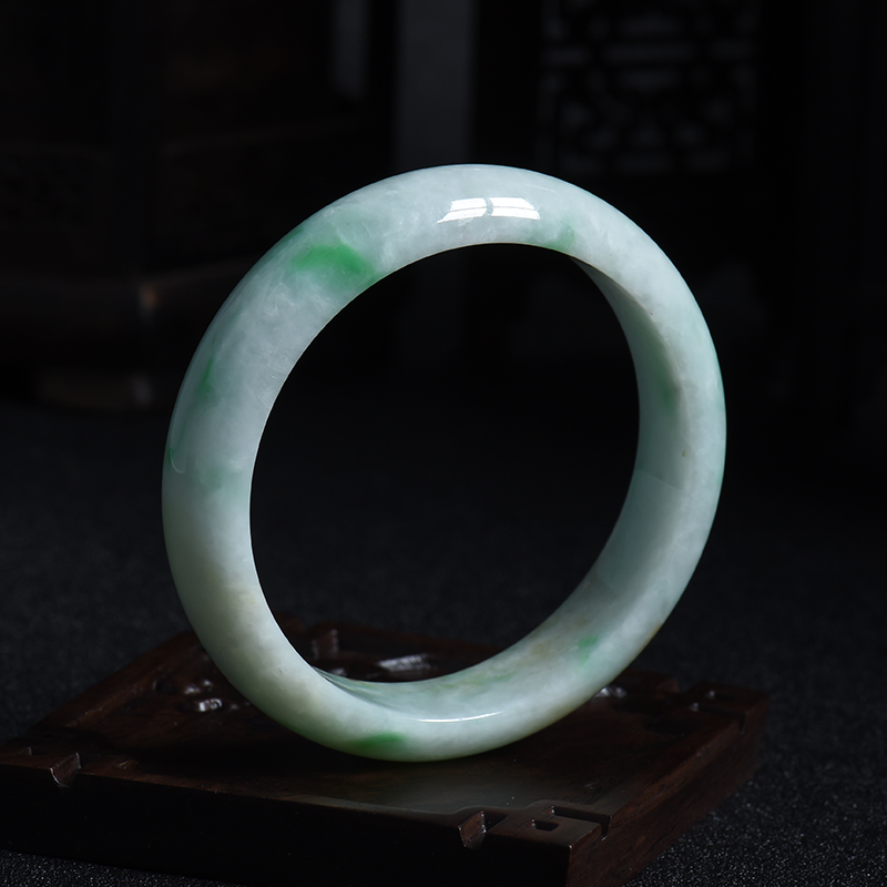 缅甸A货天然豆种飘翠翡翠平安镯 - 红掌柜