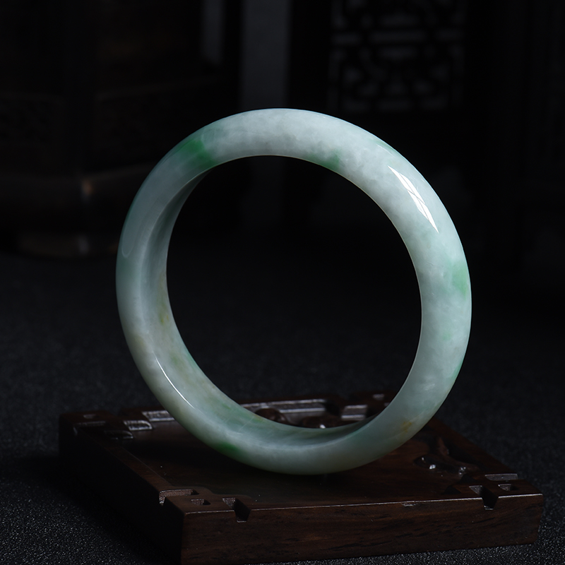 A货天然豆种飘翠翡翠平安镯 - 红掌柜