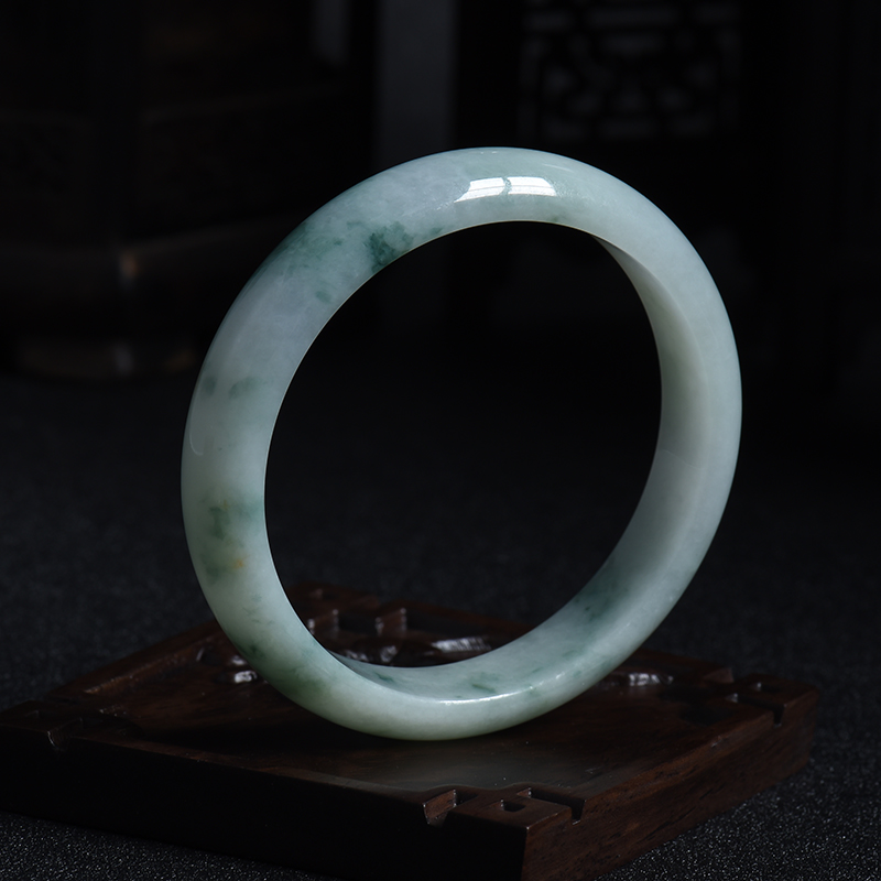缅甸A货天然糯种飘花翡翠平安镯 - 红掌柜