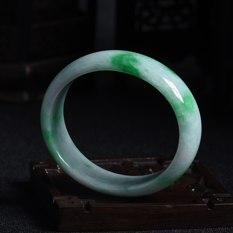 A货天然豆种飘翠翡翠贵妃镯 - 红掌柜