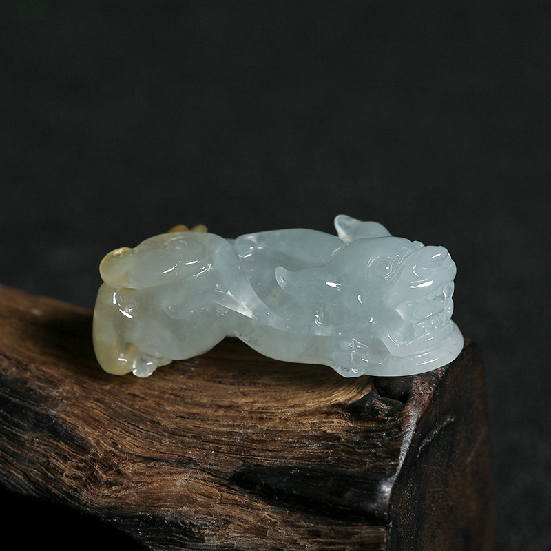 缅甸天然冰糯种黄翡翡翠貔貅吊坠-红掌柜