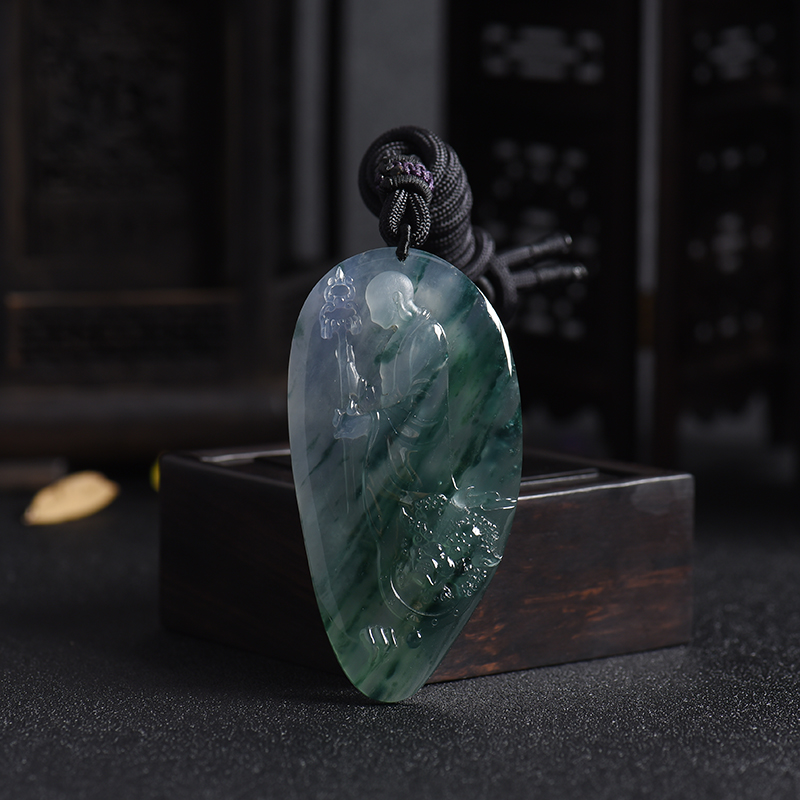 缅甸天然冰种飘花翡翠伏魔吊坠 - 红掌柜