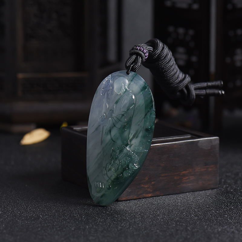 天然冰种飘花翡翠伏魔吊坠 - 红掌柜