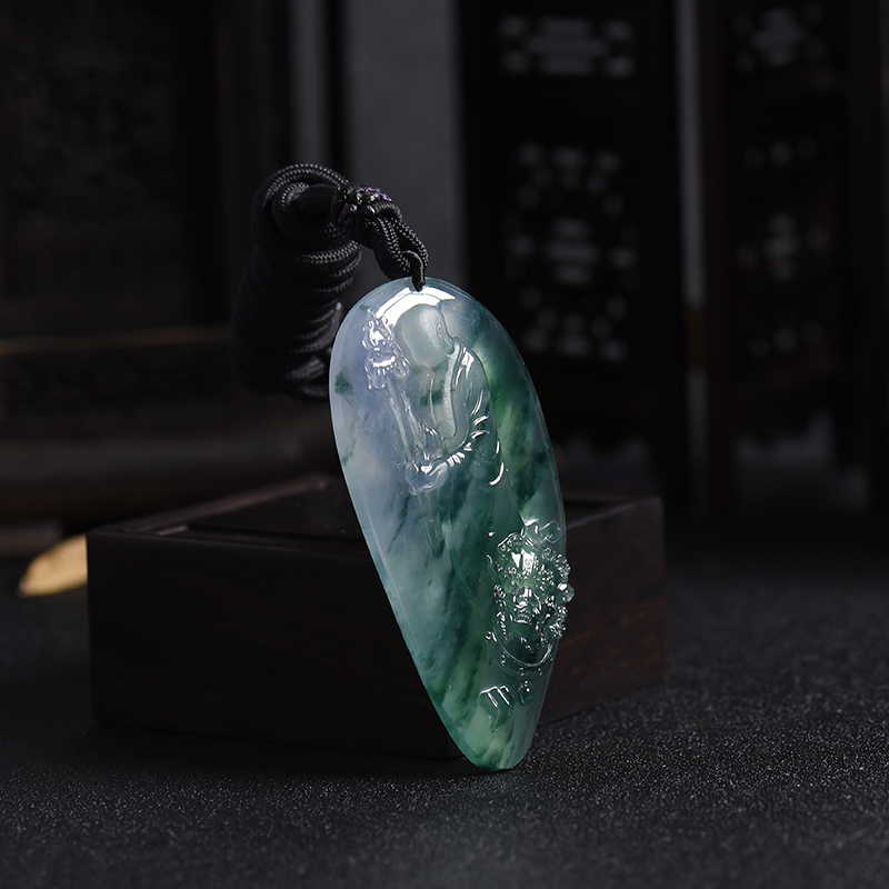 冰种飘花翡翠伏魔吊坠 - 红掌柜