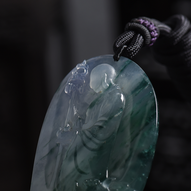 缅甸冰种飘花翡翠伏魔吊坠 - 红掌柜