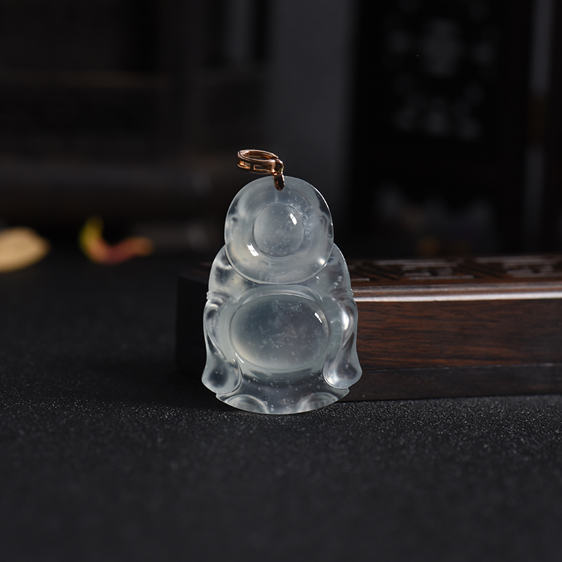 玻璃种无色翡翠弥勒佛吊坠 - 红掌柜