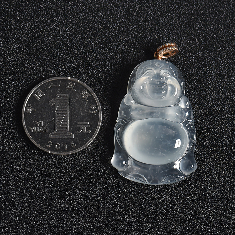 天然玻璃种无色翡翠弥勒佛吊坠 - 红掌柜