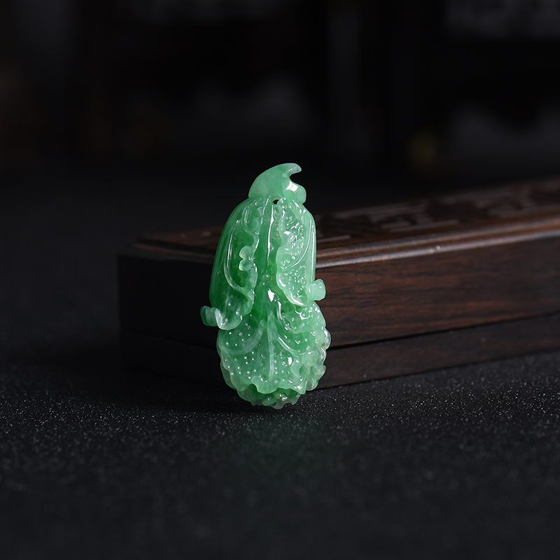 缅甸天然糯种翠绿翡翠百财吊坠-红掌柜