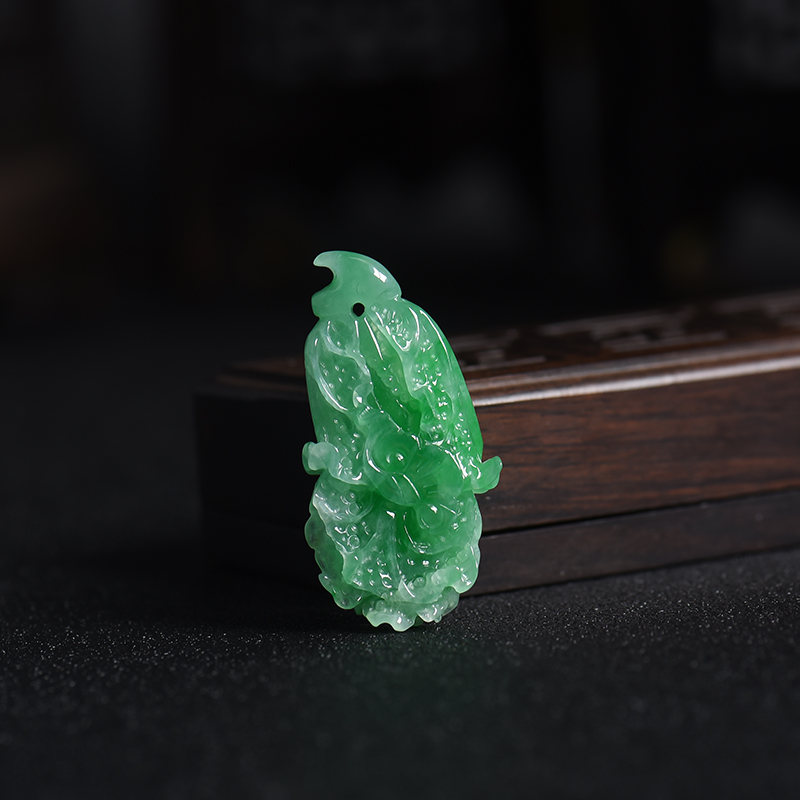 缅甸天然翠绿翡翠百财吊坠-红掌柜