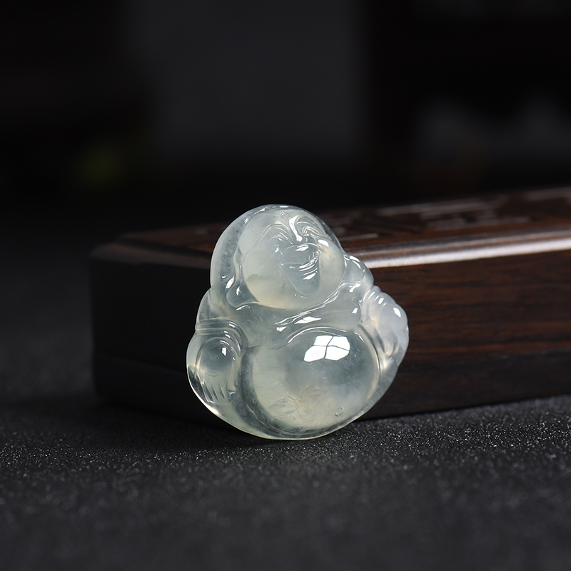 天然高冰种浅绿翡翠弥勒佛吊坠 - 红掌柜