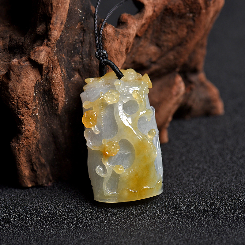 缅甸A货天然糯种俏色翡翠喜上眉梢吊坠 - 红掌柜