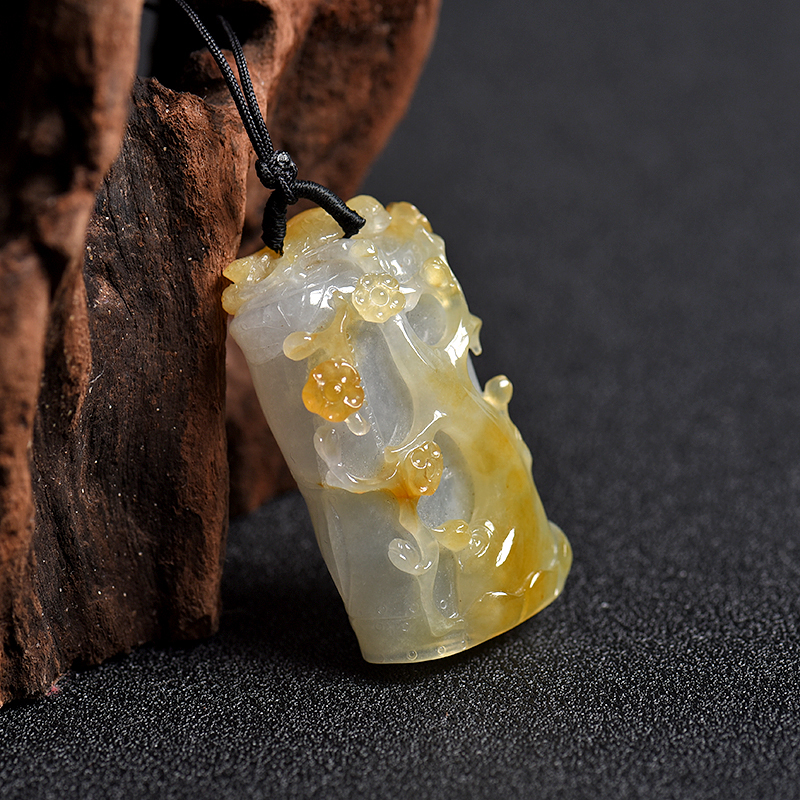 A货天然糯种俏色翡翠喜上眉梢吊坠 - 红掌柜