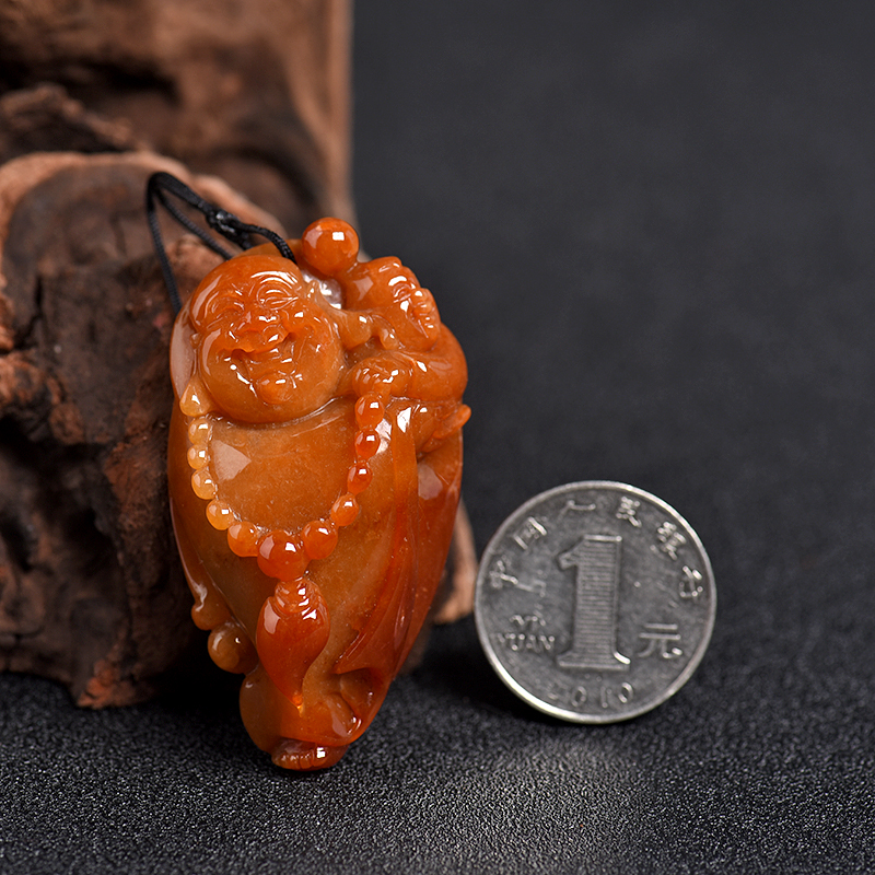 豆种翡翠弥勒佛吊坠 - 红掌柜