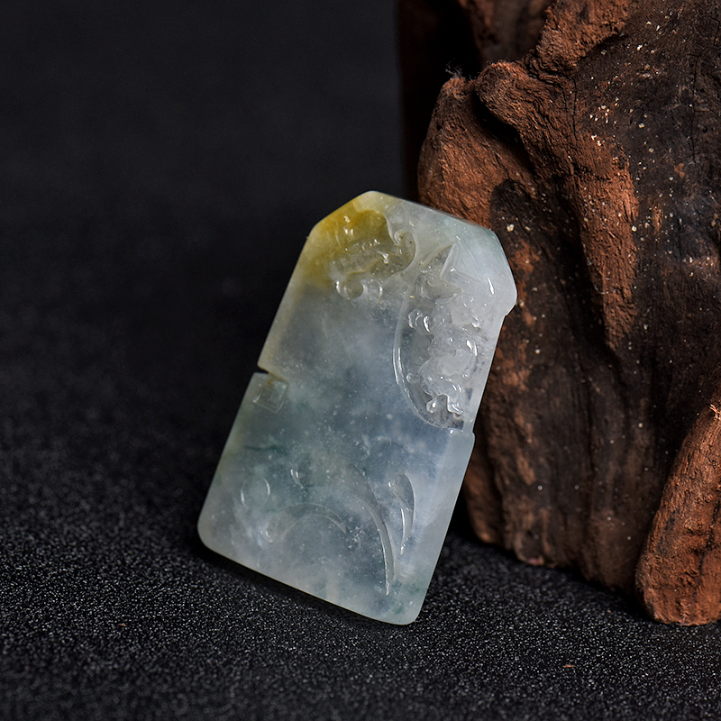 冰种俏色翡翠龙凤呈祥吊坠 - 红掌柜