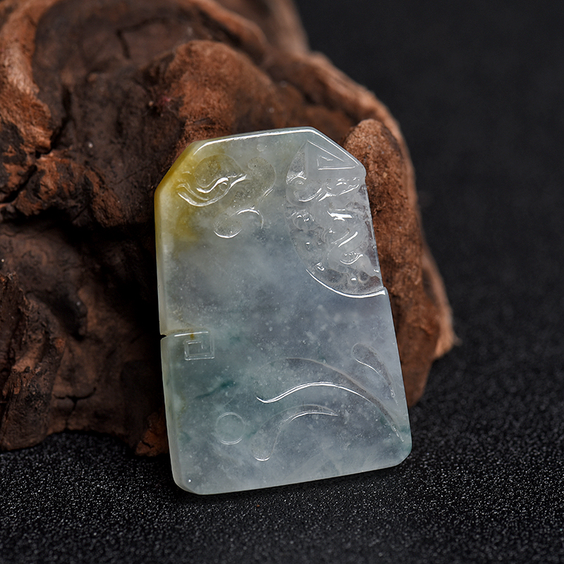 缅甸俏色翡翠龙凤呈祥吊坠 - 红掌柜