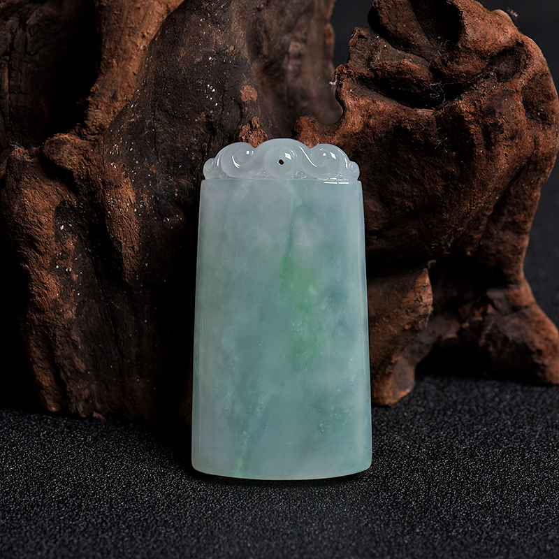 缅甸天然糯冰种飘翠翡翠平安无事牌吊坠 - 红掌柜