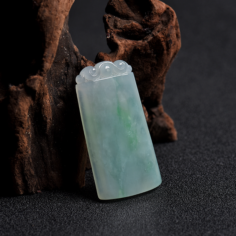 天然糯冰种飘翠翡翠平安无事牌吊坠 - 红掌柜