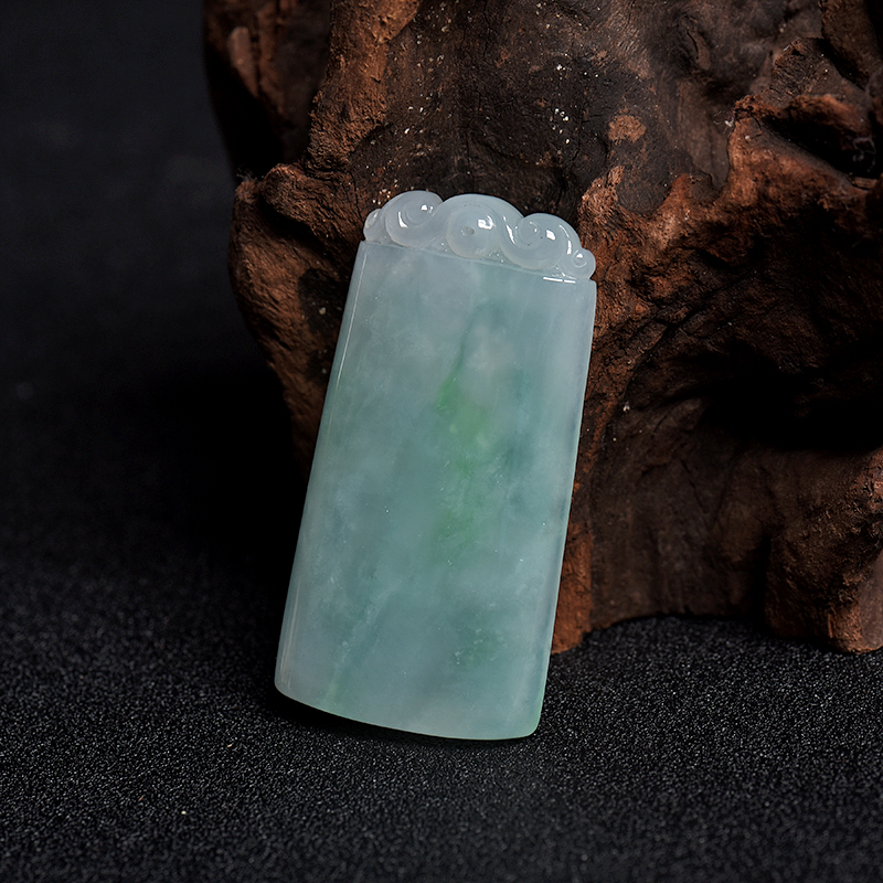 糯冰种飘翠翡翠平安无事牌吊坠 - 红掌柜