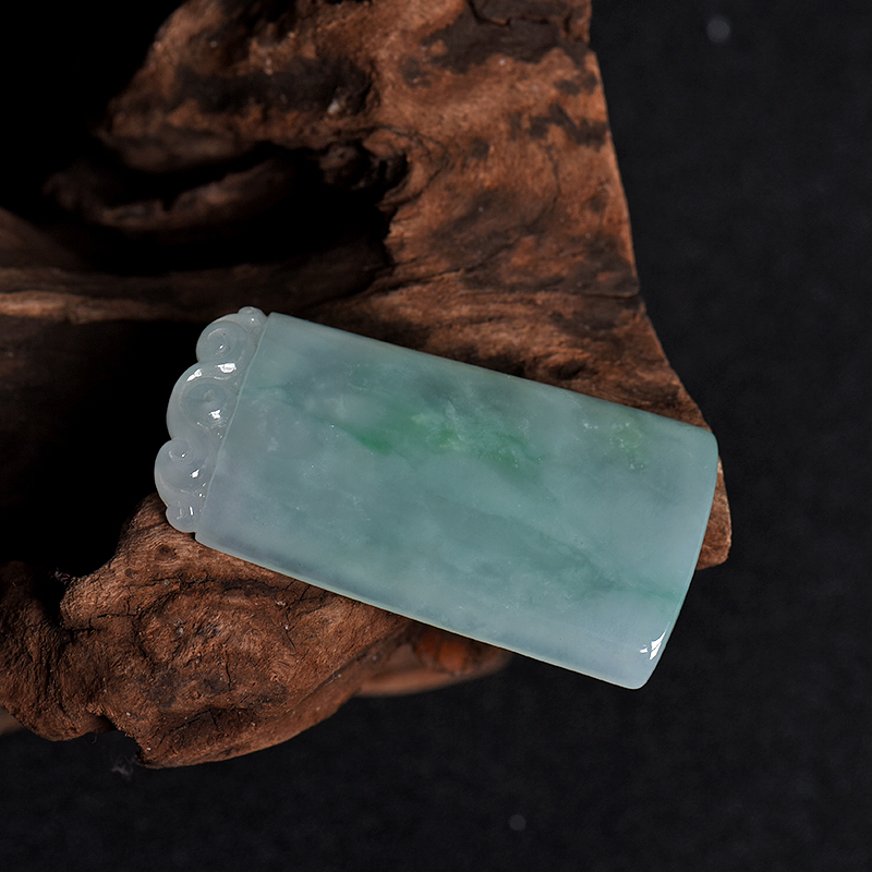 缅甸糯冰种飘翠翡翠平安无事牌吊坠 - 红掌柜