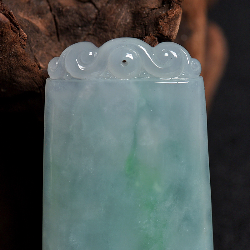 缅甸飘翠翡翠平安无事牌吊坠 - 红掌柜