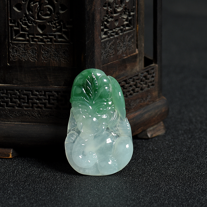 缅甸天然糯种飘翠翡翠象鼻神吊坠-红掌柜