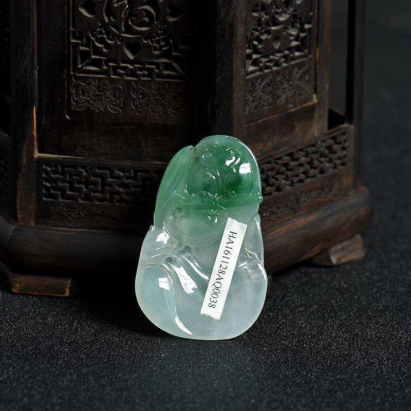 缅甸糯种飘翠翡翠象鼻神吊坠-红掌柜