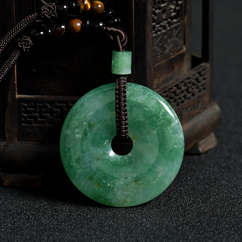 天然缅甸豆种飘翠翡翠平安扣吊坠-红掌柜